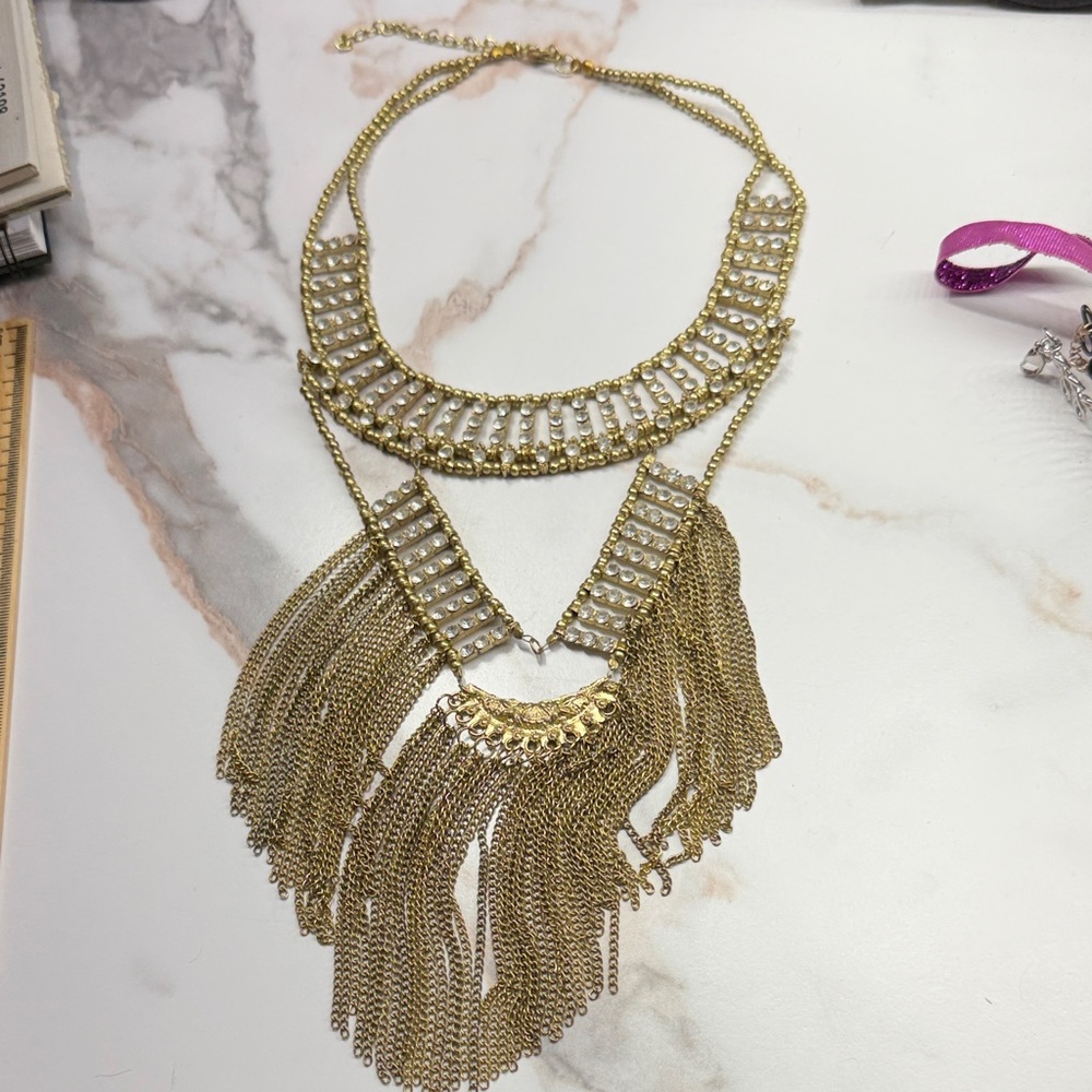 Chic Gold and Silver Fringe Necklace